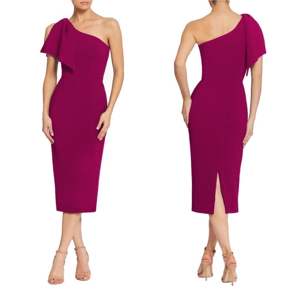 Dress the Population Tiffany One Shoulder Midi Dress, Dark Magenta,‎ Small, NWT